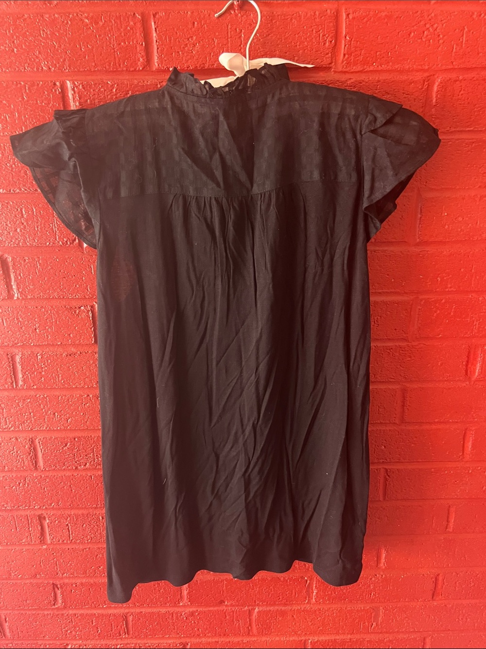 LOFT Black Ruffle Front Button Top - Picture 7 of 7
